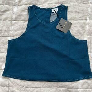 NWT Le Lis Cotton Linen Blend Blue Oversized Boxy Cropped Tank - XS/S